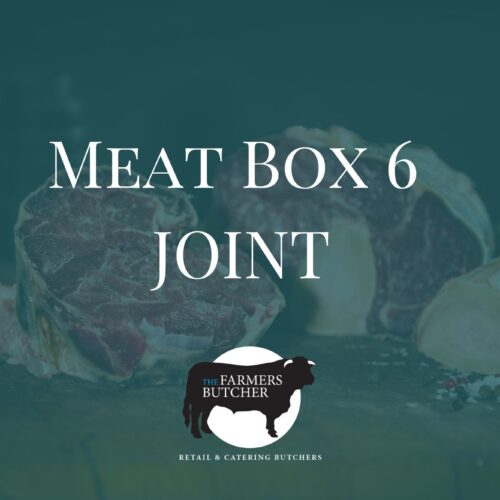 Joint Meat Box from The Farmers Butcher containing beef topside, Creedy Carver free range English whole chicken, local pork loin and bone-in lamb shoulder.