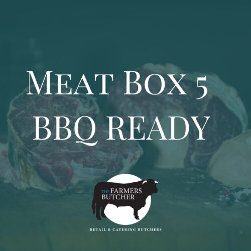 BBQ Ready Meat Box from The Farmers Butcher with handmade burgers, steaks, sausages, ribs, lamb koftas and marinated chicken.
