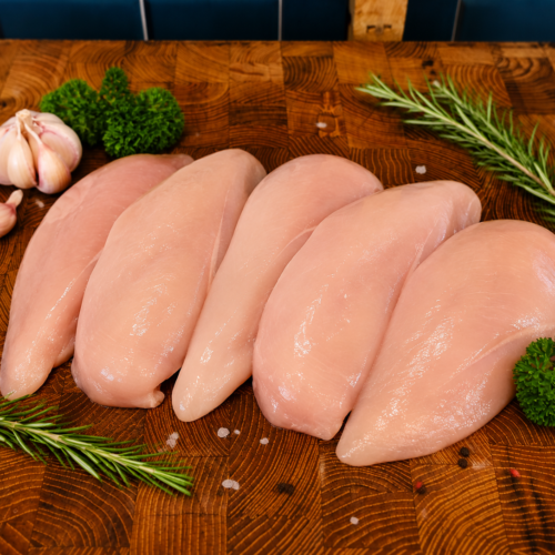 Free Range Chicken Breast Fillets from Creedy Carver in Devon, available in packs of 2 or 10 from The Farmers Butcher.